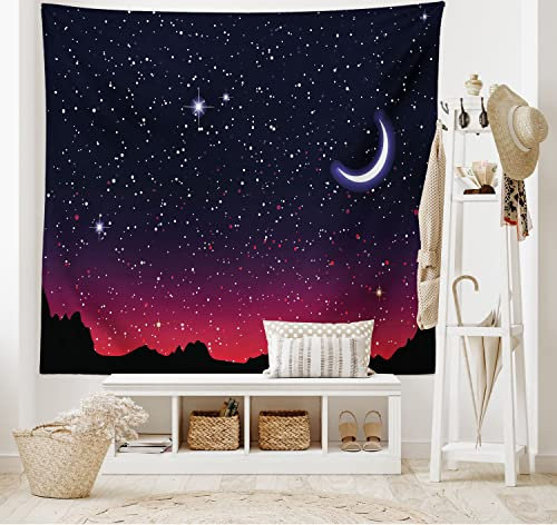 ABAKUHAUS Nacht Wandteppich und Tagesdecke, Red Sky Starry Landschaft aus Weiches Mikrofaser Stoff Waschbar ohne Verblassen Digitaldruck, 230 x 140 cm, Magenta Schwarz