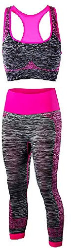 LoveLegis Conjunto de Fitness - Sujetador Deportivo y Leggins - Lote 2 Piezas Fucsia - Mujer - Yoga - Gimnasio - Deporte - Pilates - Entrenamiento - Talla m - Idea de Regalo de cumpleaños