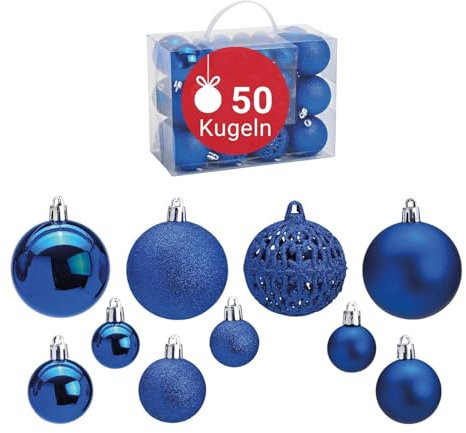 WOMA Christbaumkugeln Set Blau & 22 weiteren Farben - 50er & 100er Weihnachtskugeln Set - Weihnachtskugeln Kunststoff - Weihnachtsbaum Deko & Christbaumschmuck