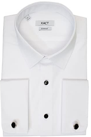 Xact Chemise de Smoking Formelle pour Hommes avec Poignets Doubles - Boutons de Manchette Inclus (White - Standard Collar - Black Buttons) 44