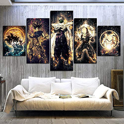 Leinwanddrucke 5 Stück Kunstdruck Wandbild 150×80Cm Anime-Charaktere Mehrteilig Aufhängen Bilder Für Wohnzimmer Wohnkultur,Hd Gedruckt Rahmen Segeltuch Malerei