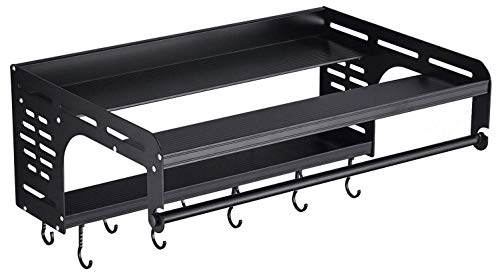 Uziqueif Microwave Shelf Black Kitchen Shelves Wall Mounted Space Aluminum Microwave Wall Brackets, L 21.7 x W 15.4 H 8.27
