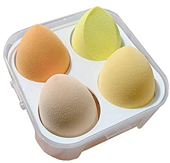 Maquillage éponge, 4 Pcs Maquillage Éponges Blender Ensemble de beauté cosmétiques Fondation Blending Applicateur Puff, sans défaut pour la crème en poudre liquide (jaune)