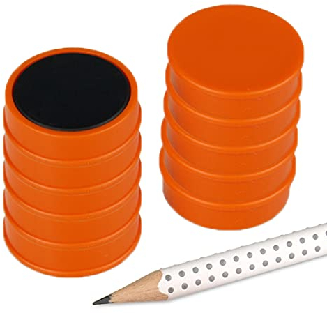 10x Pinnwandmagnete/Büromagnete (magnets4you) | Orange | Ø 30 x 8 mm | hält 1 kg | Ferrit | für Whiteboard, Kühlschrank, Büro, Schule, Tafel