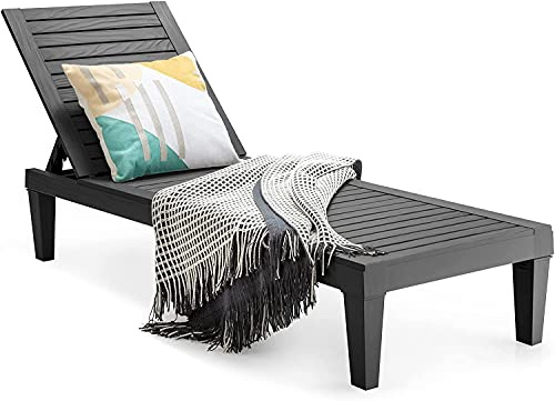 GYMAX Sdraio Prendisole da Esterno, Lettino Prendisole in Plastica Reclinabile in 5 Posizioni, Ideale per Terrazzo, Giardino, Cortile, con Portata di 180 kg, 190 x 57,5 x 29 cm (Nero)