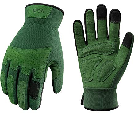 Vgo... Gants de jardinage cuir pour femmes, contre les épines, gants de travail jardinage de sécurité, protection anti-rayures,anti-abrasion(SL7471,Vert,8/M,1Paire)