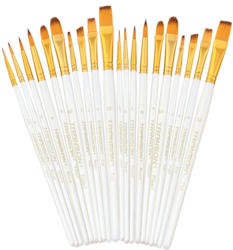Transon 20pcs Art Painting Brush Set for Acrylic Watercolor Gouache Hobby Craft Face Rock Painting