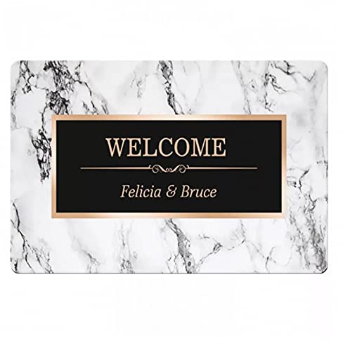 WZXKR Fußabtreter Trendy White Marmor Willkommen Boden Fußmatte Schwarz Gold Personalisierte Paar Fußmatte Teppich Familie Hochzeit Teppich-60x90cm