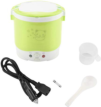 1L Mini Reiskocher 12v Elektrische Brotdose Tragbarer Reise Reiskocher für Auto Multifunktionaler elektrischer Dampfgarer Reiskocher für Reise Camping(Grün)