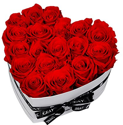 EG EMMIE GRAY Classic Infinity Rosenbox | Herz | Weiß – Traumhafte Infinity Rosen, 1-3 Jahre haltbare Rosen, Flowerbox mit echten, konservierten Rosen, edle Premiumrosen (M, Vibrant Red)