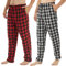 Lot de 2 pantalons de pyjama pour homme en flanelle de coton doux à carreaux PJ Bottoms Lounge avec boutonnière et poches, Motif à carreaux gris et carreaux rouges et noirs, M