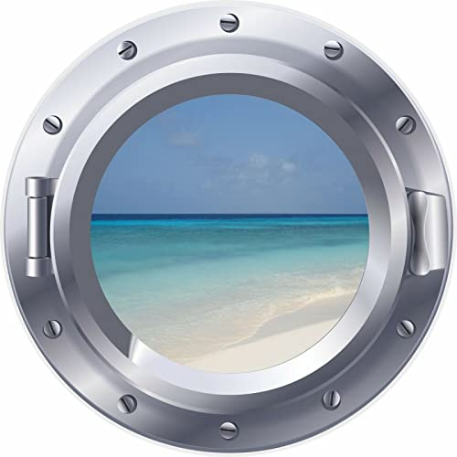 3D Bullauge Fenster Strand Paradies Ozean Aufkleber Wand Poster Vinyl