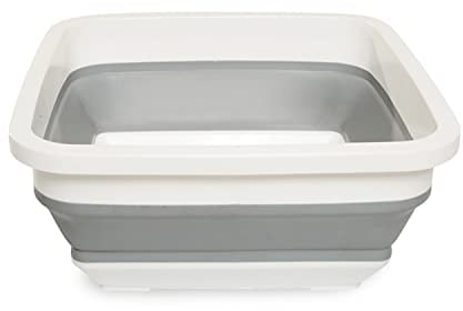 ACUNA Collapsible Washing Up Bowl 9L (Square) - Folding Wash Tub, Portable & Multifunctional Sink Tub, Space Saving Pop Up Storage Bowl Ideal for Kitchen, Bathroom, Camping (White-Grey)