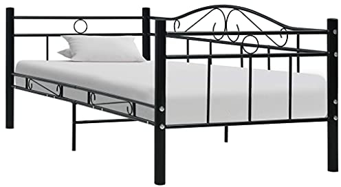 Rillbus Tagesbett Bettgestell mit Lattenrost Kopfteil, Einzelbett Schlafsofa Gästebett Vintage, Metall 90x200cm BTM483