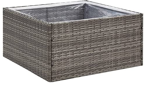 vidaXL Pflanzkübel Hochbeet Blumenkübel Pflanzkasten Pflanzbeet Gemüsebeet Blumenbeet Blumenkasten Garten Grau 80x80x40cm Poly Rattan