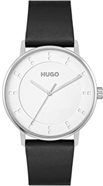 HUGO Analog Quarzuhr für Herren mit Schwarzes Lederarmband - 1530268