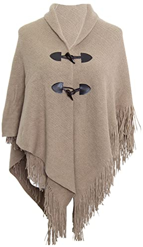 SUZALA Damen Winter Cardigan Warme Poncho Schal Wrap Elegant Strickschal mit Fransen