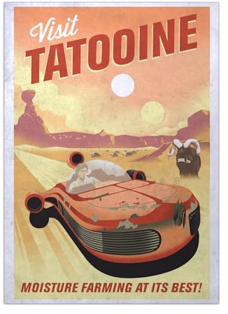 Displate Offiziell Star Wars MetallPoster Magnetische Befestigung Inklusive Lizenziert Bilder Hochwertiges Poster Star Wars - Galactic Propaganda - Visit Tatooine Poster 67.5 cm x 48 cm