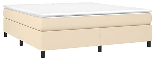 vidaXL Cadre de Lit, Lit Rembourré, Lit Double avec Sommier à Lattes, Lit Adulte de Chambre à Coucher, Moderne, Crème 180x200 cm Tissu