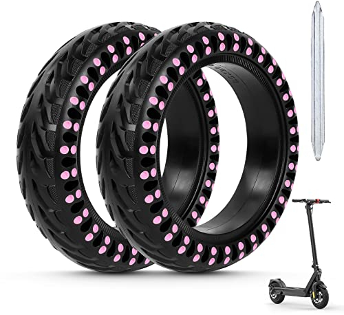 Ainiv 2 Piezas de Neumático Xiaomi M365 de 8,5 Pulgadas, Neumático de Goma Sólida para Scooter con Palanca, Kit de Rueda de Repuesto Xiaomi M365 y Neumático Universal de 8,5 Pulgadas (Rosa)