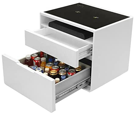 BEdaw Smart Bedside Table, Multi Touch Night Stand Intelligent Blue-Tooth Bedside Table Nightstand with 2/3 Drawers Fridge and Led Lights