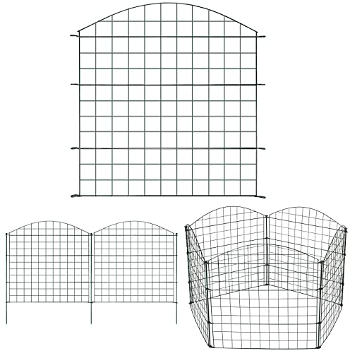 Lospitch Kit de clôture de jardin,33pcs,avec 15 éléments de clôture et 18 barres de fixation,clôture métal vert,enclos extérieur,clôture de jardin,enclos animaux (15 arcs supérieurs)