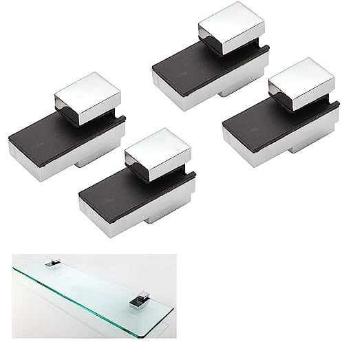 AWEN Glass Clamp,Adjustable Wood/Glass Shelf Bracket Solid Metal Wall Mount 4 Pcs or Two Pair,Polished Chrome