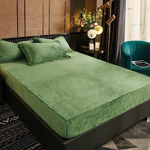Luofanfei Winter Samt Spannbettlaken 120x200cm Boxspringbett Grün Hellgrün Warm Kuschel Frottee Bettlaken Biber Spannbetttuch Uni Muster Spannbetttücher 120 x 200 für Hohe Matratze Steghöhe 25-30cm