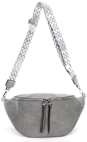 ayados XXL Damen Crossbody Bag Bauchtasche Handtasche Schultergurt Cross body bag Tasche Schultertasche Umhängetasche 22271 (Grau)