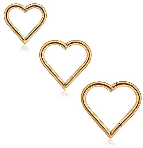3pcs 16G 8mm 10mm 12mm Rose Gold Heart Daith Piercing Jewellery 316L Surgical Steel Rook Helix Piercing Tragus Cartilage Hinged Clicker Hoop Earrings