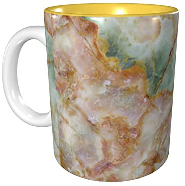 RFSHOP Goldener Marmor Kaffeetassen 11oz Keramik Becher für Büro und Zuhause Wasser Tee Tasse Innen Gelb
