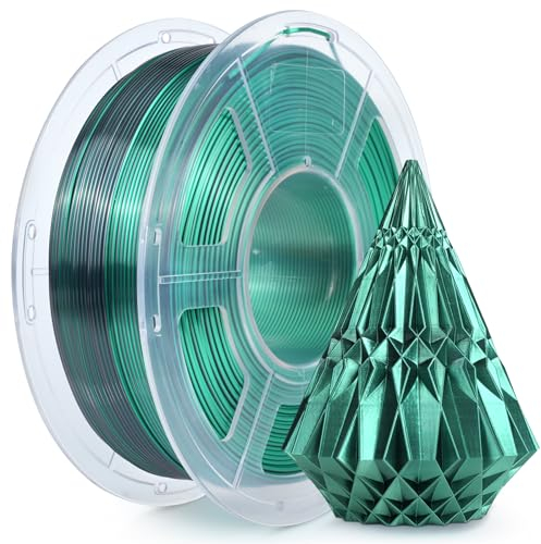 SUNLU Silk PLA Plus 3D Druckerfilament, zweifarbiges glänzendes PLA+ Filament 1.75mm, Seidentexturen, 360° Drehung enthüllt vielfältige Farben, Maßgenauigkeit+/-0.02mm, 1kg Spule(2.2lbs), Schwarz Grün