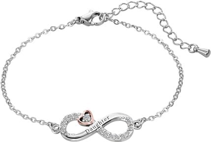 KunBead Daughter Infinity Rose Gold Heart Stainless Steel Birthday Bracelets for Women Gift from Dad Mum