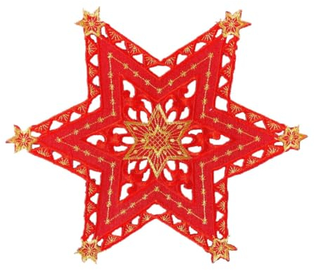 Stern Tischdecke Weihnachten Weihnachtsdecke Bestickt Rot Gold (ca. 30 cm)
