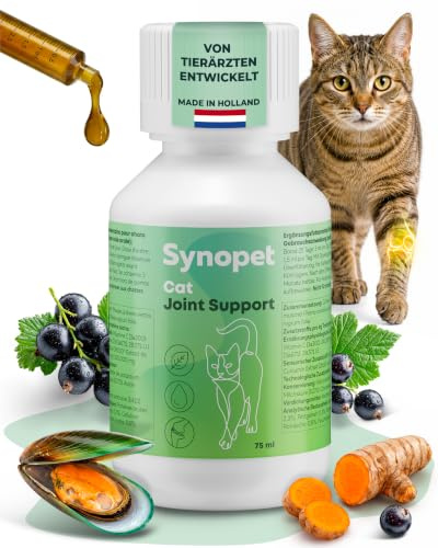Synopet Grünlippmuschel Cat Joint Support – Gelenk komplex für Katzen | Flüssig Formel, hohe Akzeptanz. Mit Curcumin Vitamin C & D3 – Alternative zu Schmerzmittel für Katzen Rezeptfrei