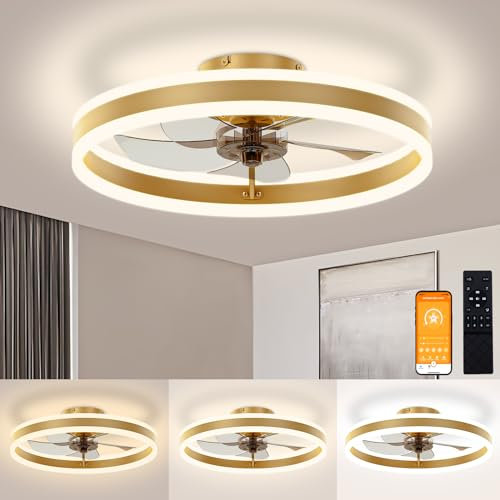 VOLISUN Low Profile Ceiling Fan with Lighting and Remote Control, 49.7 cm (19.7 inch), Dimmable LED Fan 3000K-6500K