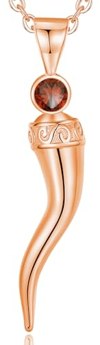 INFUSEU Italienische Horn Kette, 925 Sterling Silber Rose Gold 3d Charm Hirschhorn Cornicello Anhänger Italienischer Amulett Schmuck Glücksamulett Italienische Geschenke für Damen Herren