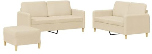 vidaXL Sofagarnitur 3-TLG., Sessel Couch mit Kissen, Sofa Wohnzimmersofa mit Armlehnen, Couchgarnitur Designsofa Sitzmöbel Polstermöbel, Creme Stoff