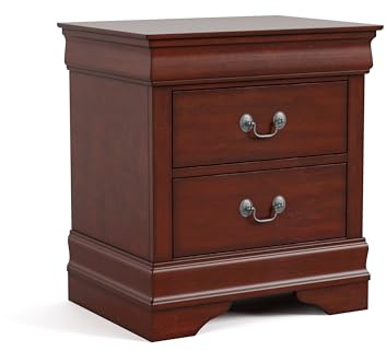 Furniture of America Arabella Traditional Solid Wood Nightstand with Drawers and Antique Nickle Handles, Small Bedside Table, No Assembly Wooden Night Stand for Bedroom, Guest Room, Dorm, Cherry