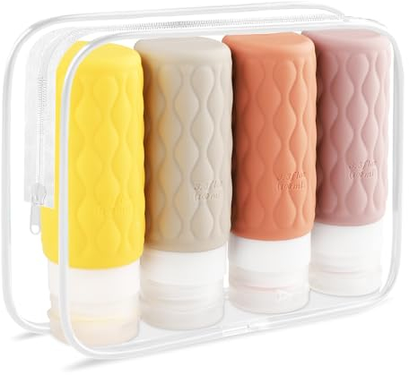 Silikon Reiseflaschen, Mezzar 4 Stück Reiseflaschen zum Befüllen Set Travel Bottles für Shampoo, Lotion, Spülung, Duschgel, Reise Shampoo Behälter Praktisches Reiseflaschen Set