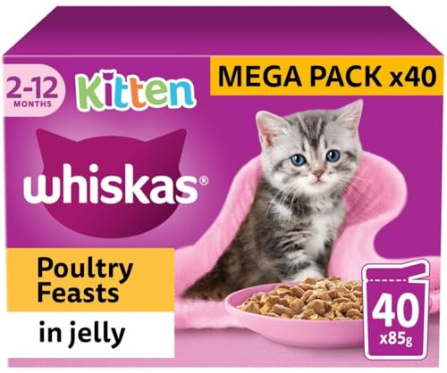 Whiskas 2-12 Months Cat Pouches Poultry Feasts in Jelly 40 x 85g
