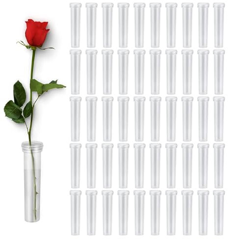 SMYJDMM Blumen Wasserröhrchen, 50 Stück Reagenzgläser für Blumen, Blumenröhrchen WasserröHrchen für Blumen Wiederverwendbare und Langlebige Reagenzgläser für Blumengeschäfte Restaurants Cafés