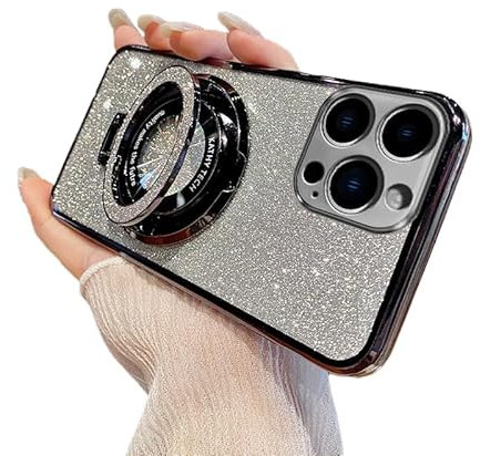 LEMAXELERS Case for iPhone Xs Max with Kickstand Ring, iPhone Xs Max Glitter Phone Case Anti Scratch Translucent Thin Protective Shockproof Phone Bumper Cover for iPhone Xs Max Black DS.