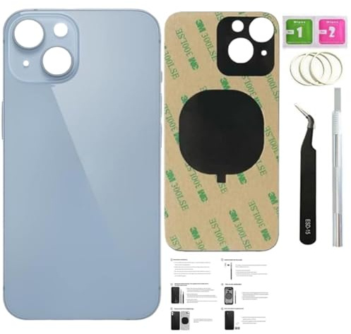 ZMVDJZ 14 Rückglas Ersatz für iPhone 14 (Blau, 6,1 Zoll) Ersatz-Rückabdeckung Glas mit vorinstalliertem Klebeband + Montageanleitung + Reparaturwerkzeuge (blau)