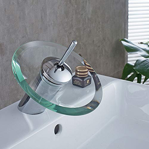 Wasserfall-Wasserhahn, Chrom, rund, Glas, Mischwasserhahn, Waschbecken, 12 cm