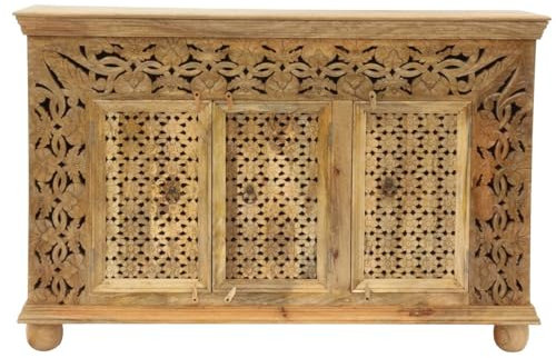 Sideboard Manisha indische Kommode aus Mangoholz mit Schnitzerei Oriental Schlafzimmer Natur 150 cm