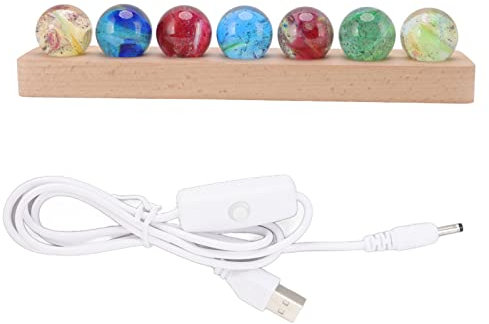 Sunicon Kugel-Nachtlicht, buntes Kristall-Nachtlicht, LED-Weltraum-Nachtlicht, Glas-Kristallkugel mit Holz-LED-Lichtern für Zuhause, Zimmer, Schreibtisch-Dekoration (Quadrate Bottom Beech)