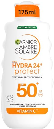Garnier Ambre Solaire Sun Cream SPF 50+ Hydra 24 Hour Protect Sunscreen | With Vitamin C, High Protection UVB UVA, Hydrating Sun Lotion, Water Resistant, Fast Absorption