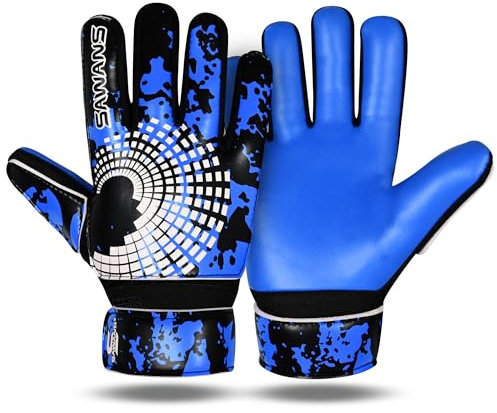 SAWANS Gants de gardien de but de football pour garçons, enfants, jeunes adultes, gants de gardien de but de football, gants antidérapants pour les paumes et les poignets Junior (bleu, taille 6