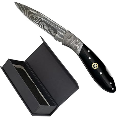 ECOMMUR Couteau damassé noir (8 cm) | Couteau damassé 312 couches. Lame : 8 cm. Boîte incluse